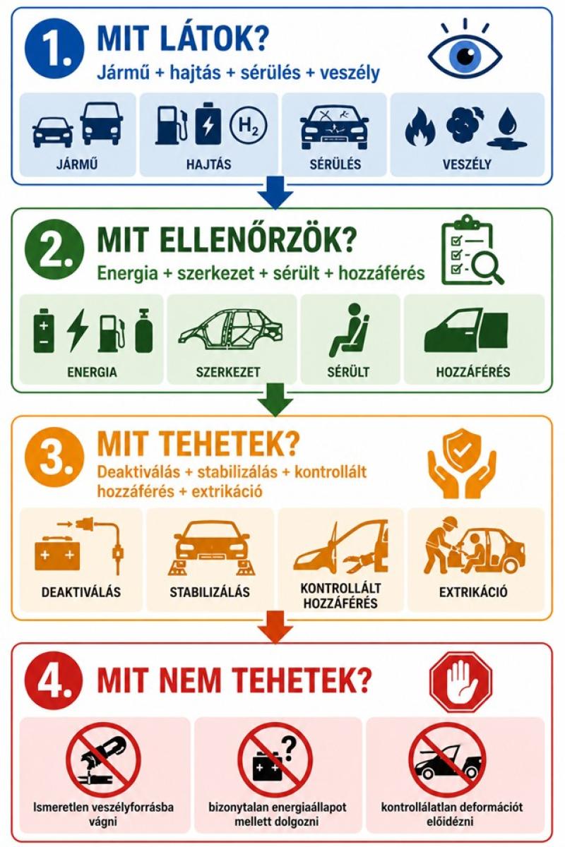 A tűzoltók négy kérdése: Mit látok? Mit ellenőrzök? Mit tehetek? Mit nem tehetek?